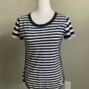 Talbots Navy Blue and White Fitted Short Sleeve T-Shirt